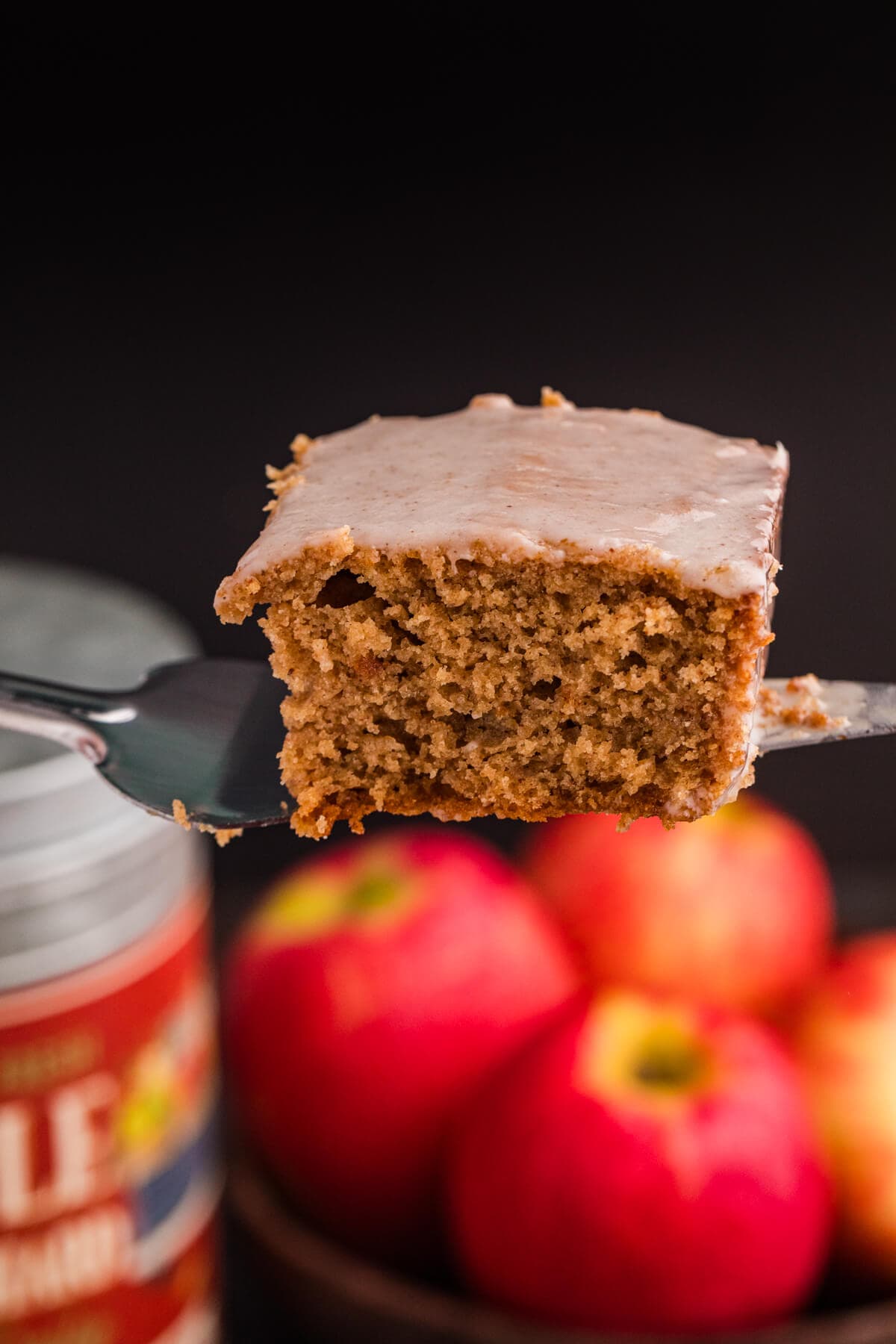 A piece of cake on a spatula.