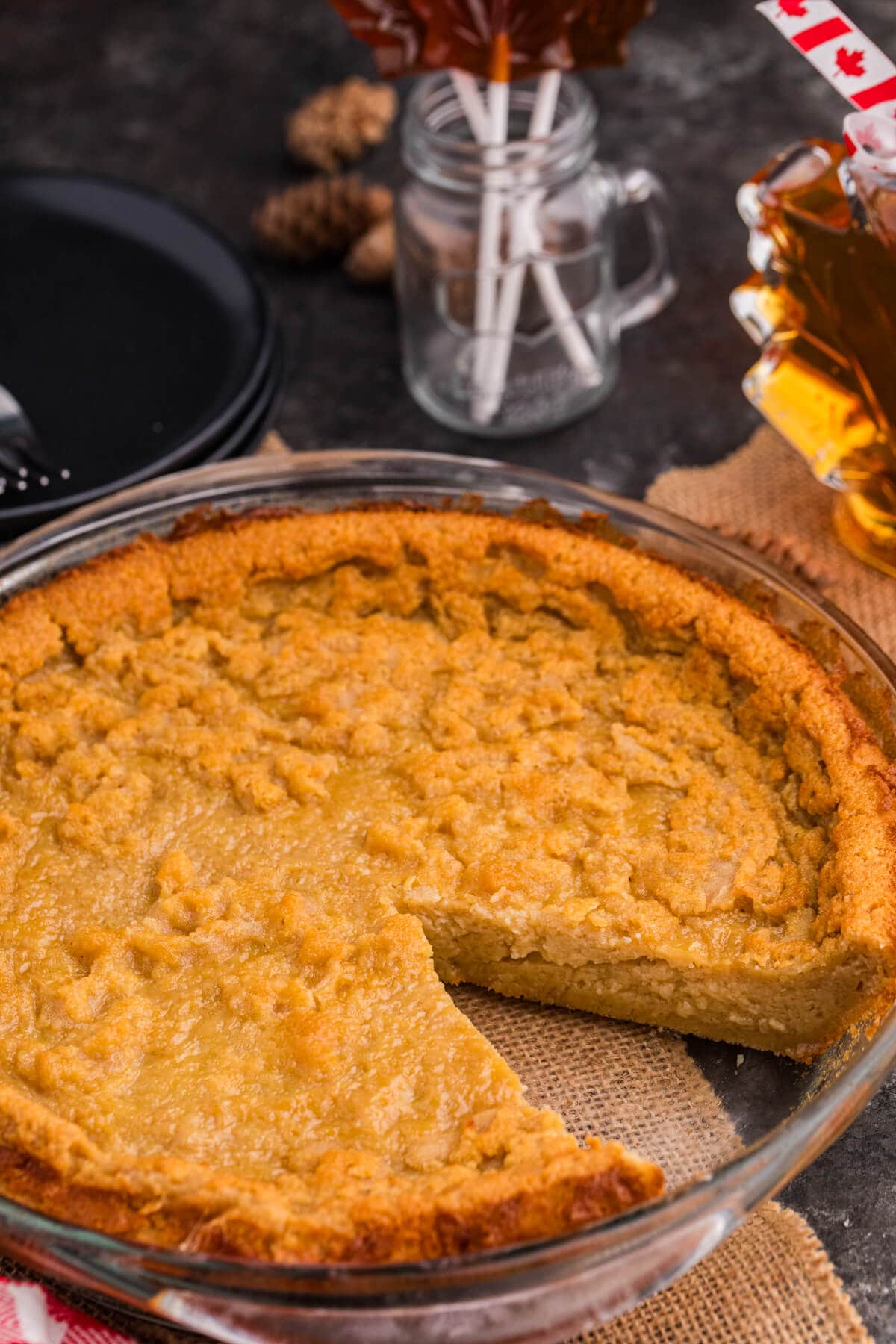 The pie with a slice cut out.