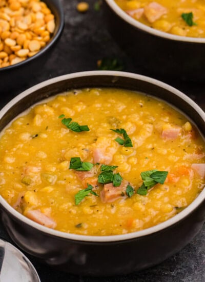 The recipe in a black bowl.