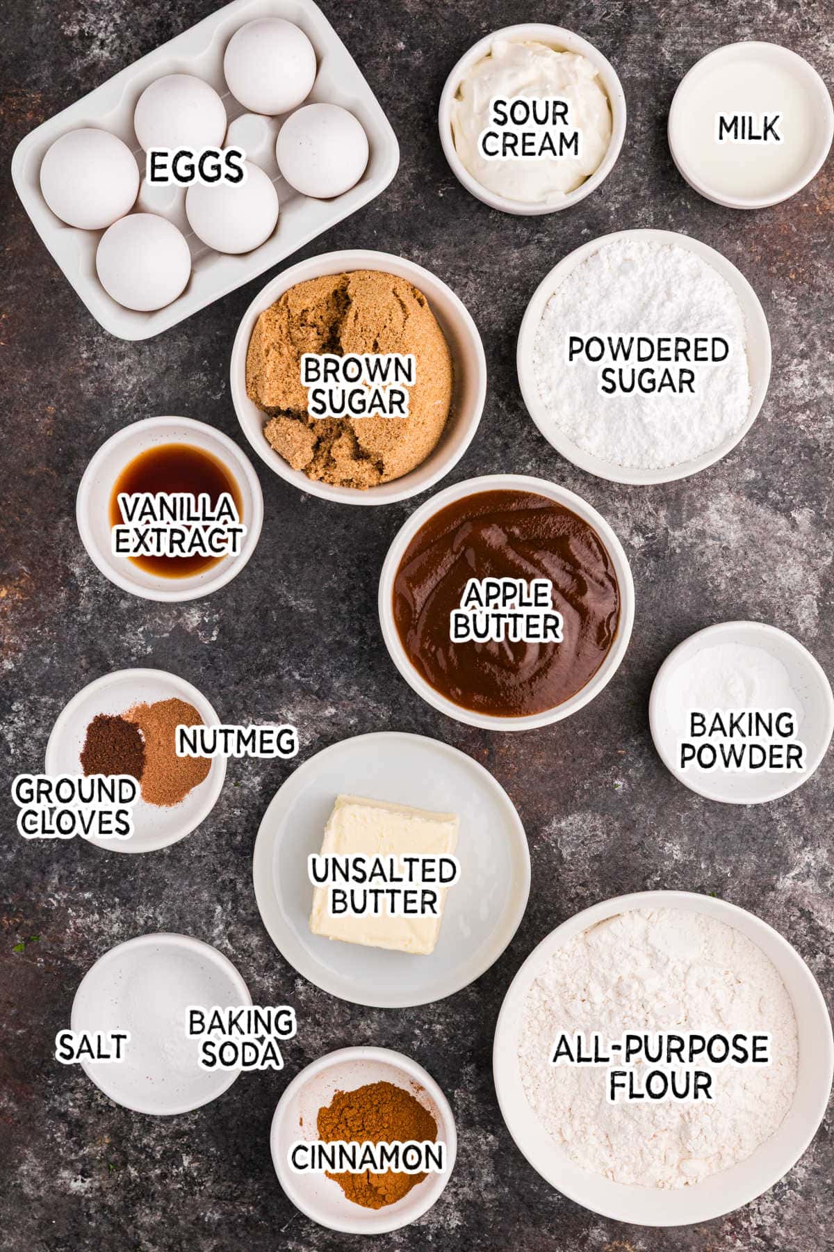 Ingredients on a dark surface.