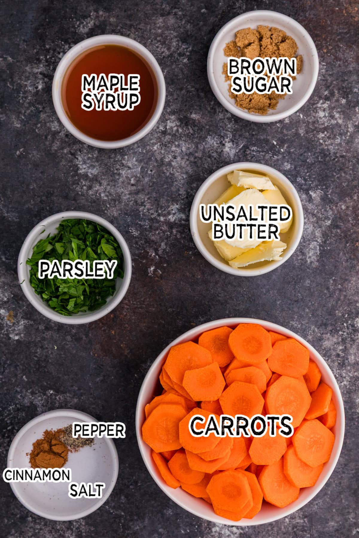 Ingredients on a dark surface.