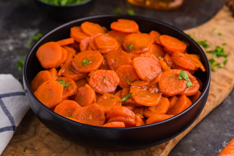 The recipe in a black serving bowl.