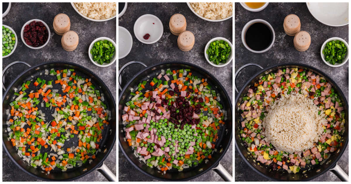 Collage of cooking the recipe in a skillet.