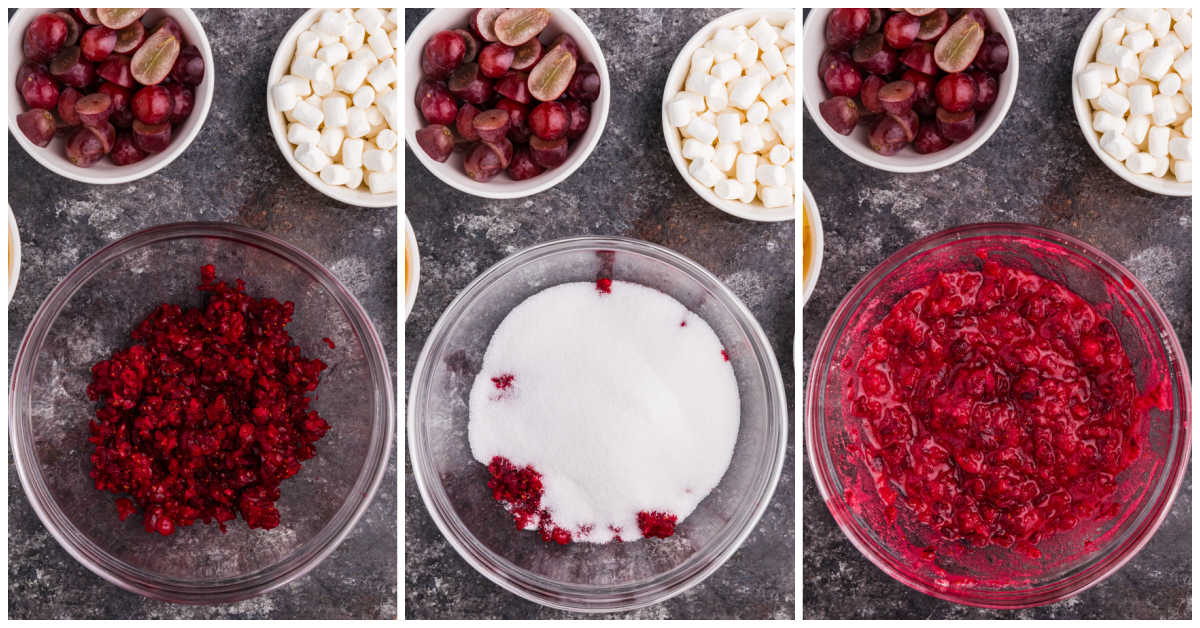 Collage of preparing ingredients in a bowl.