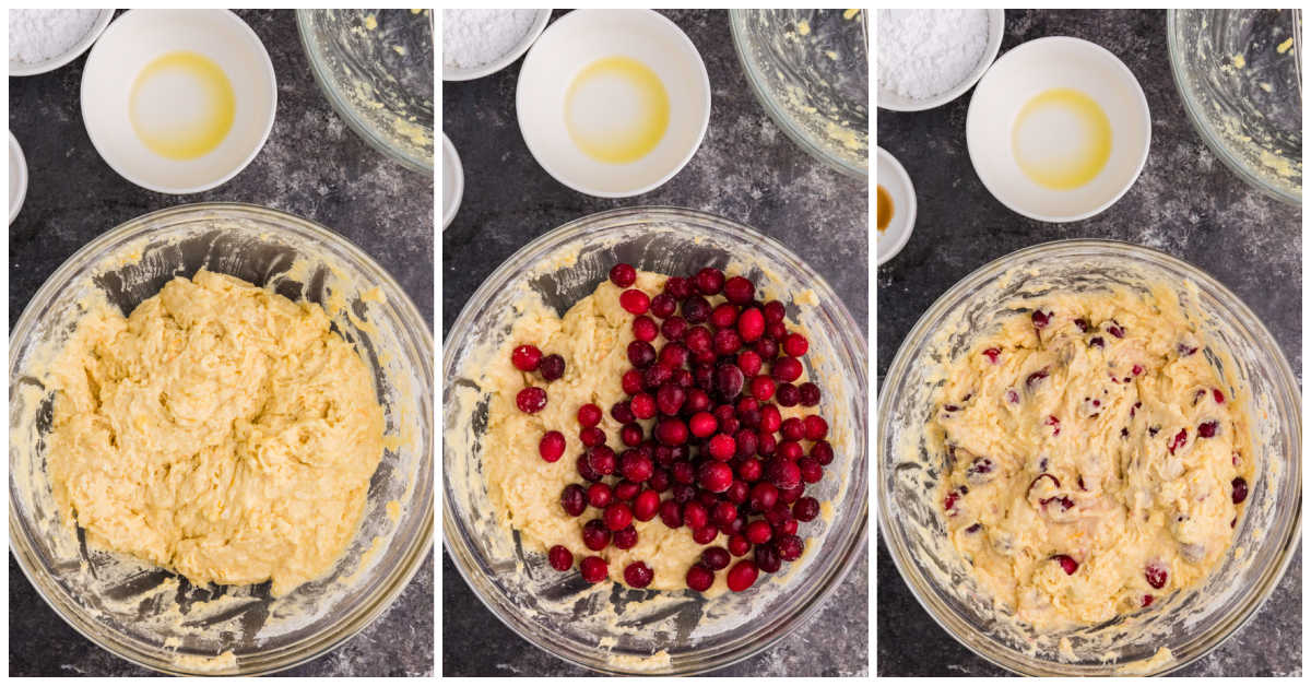 Collage of mixing ingredients in a bowl.