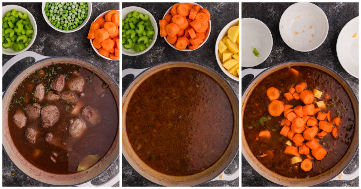 A collage of cooking ingredients in a pot.