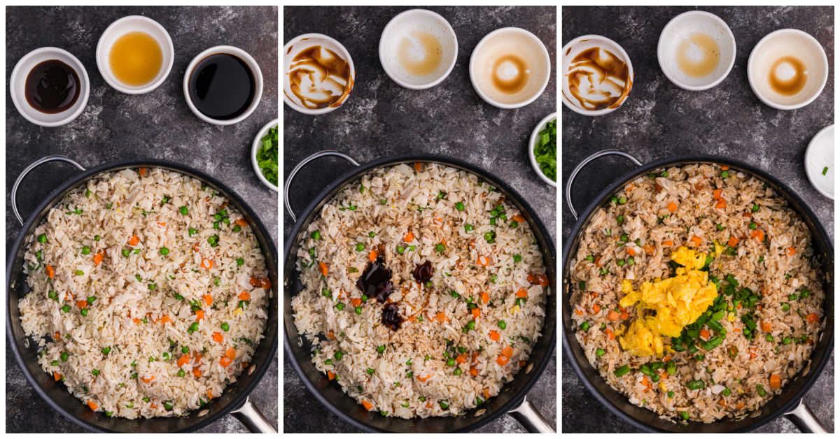 Collage of preparing the recipe in a skillet.