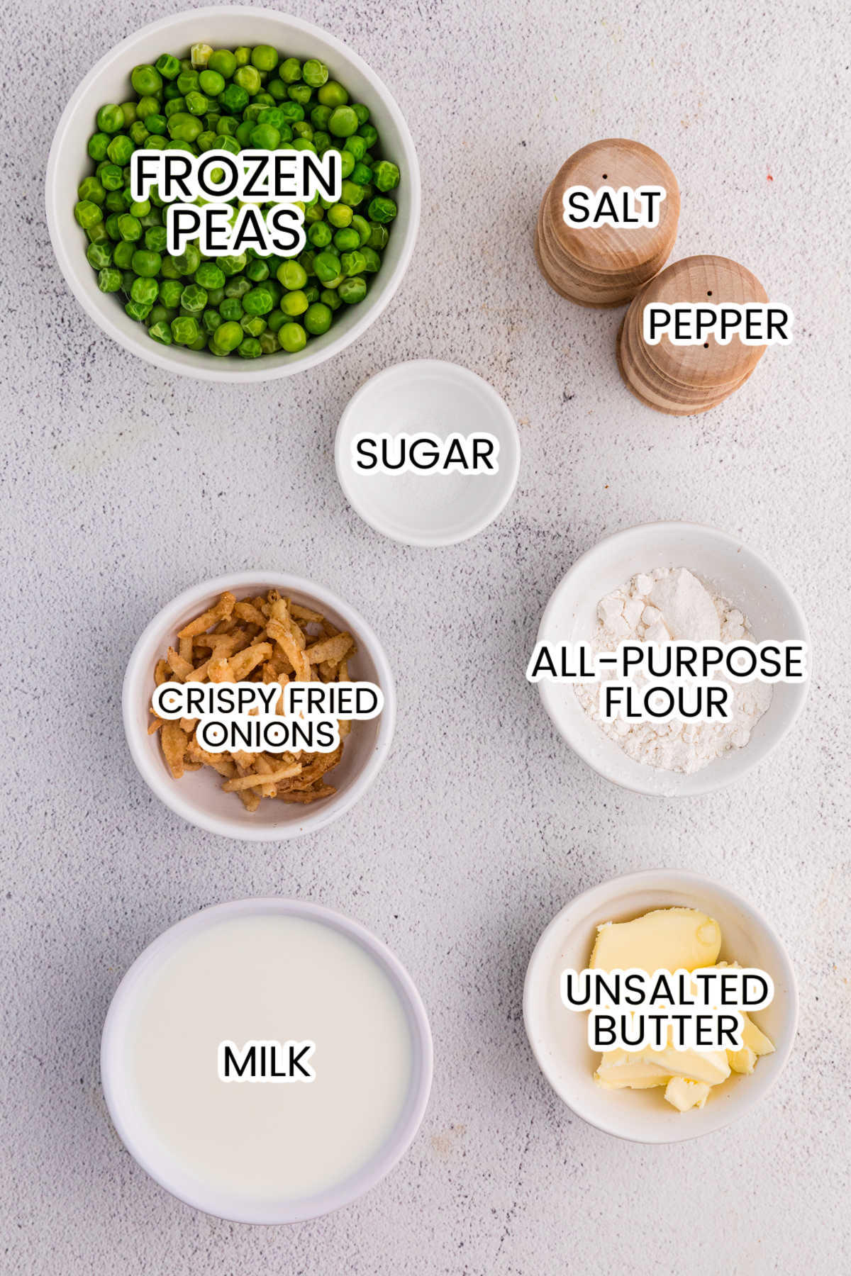 Ingredients on a white surface.