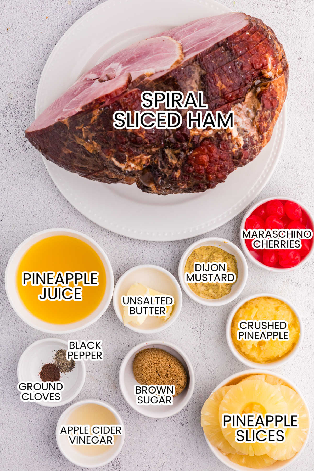 Ingredients on a white surface.