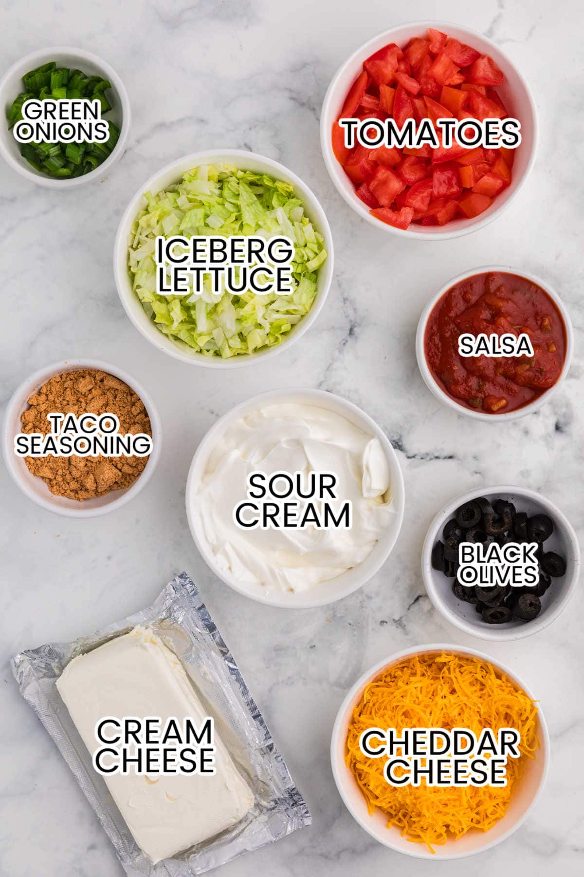 Ingredients on a marble background.