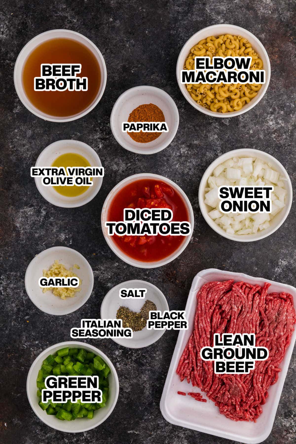 Ingredients on a dark surface.