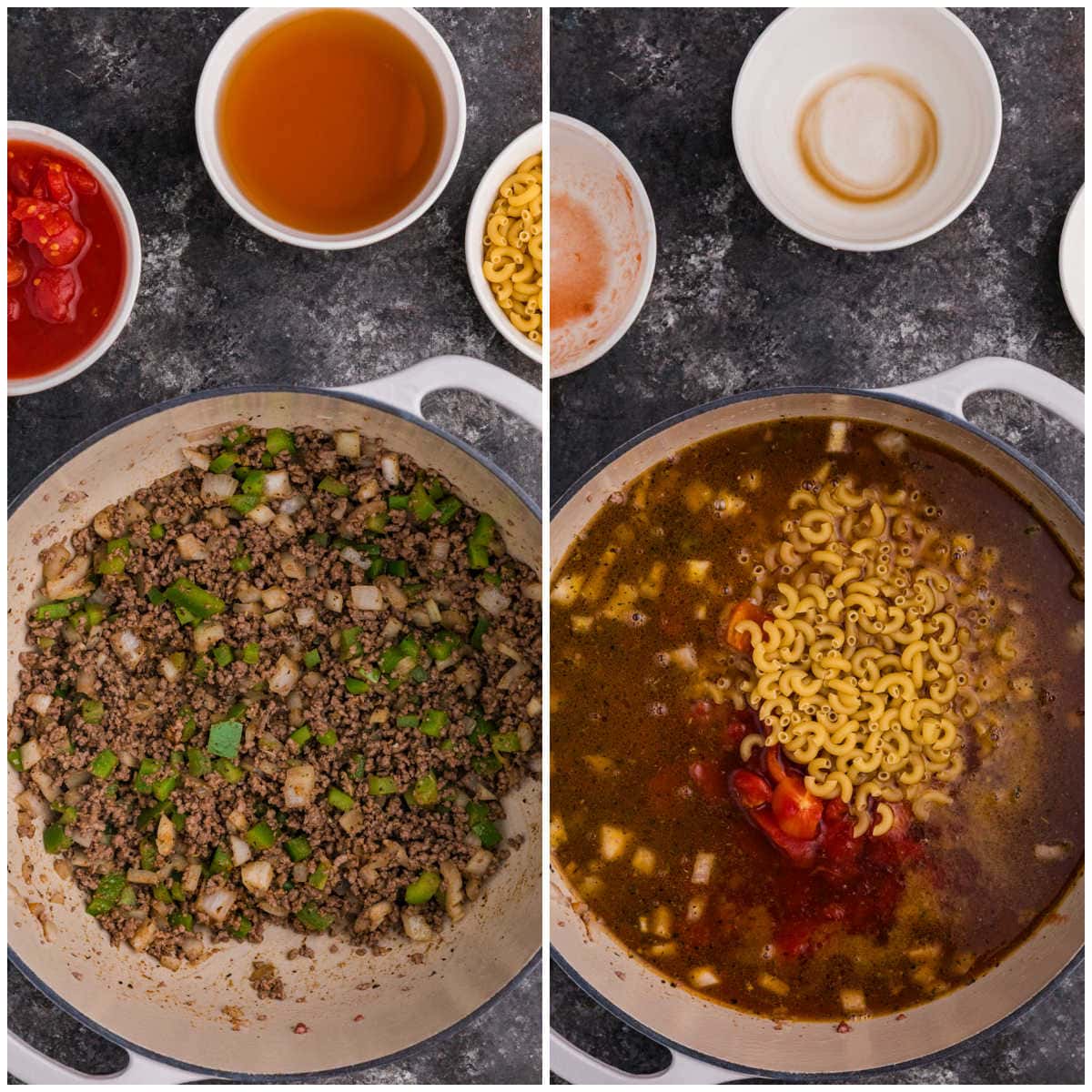 Collage of cooking the recipe in a Dutch oven.