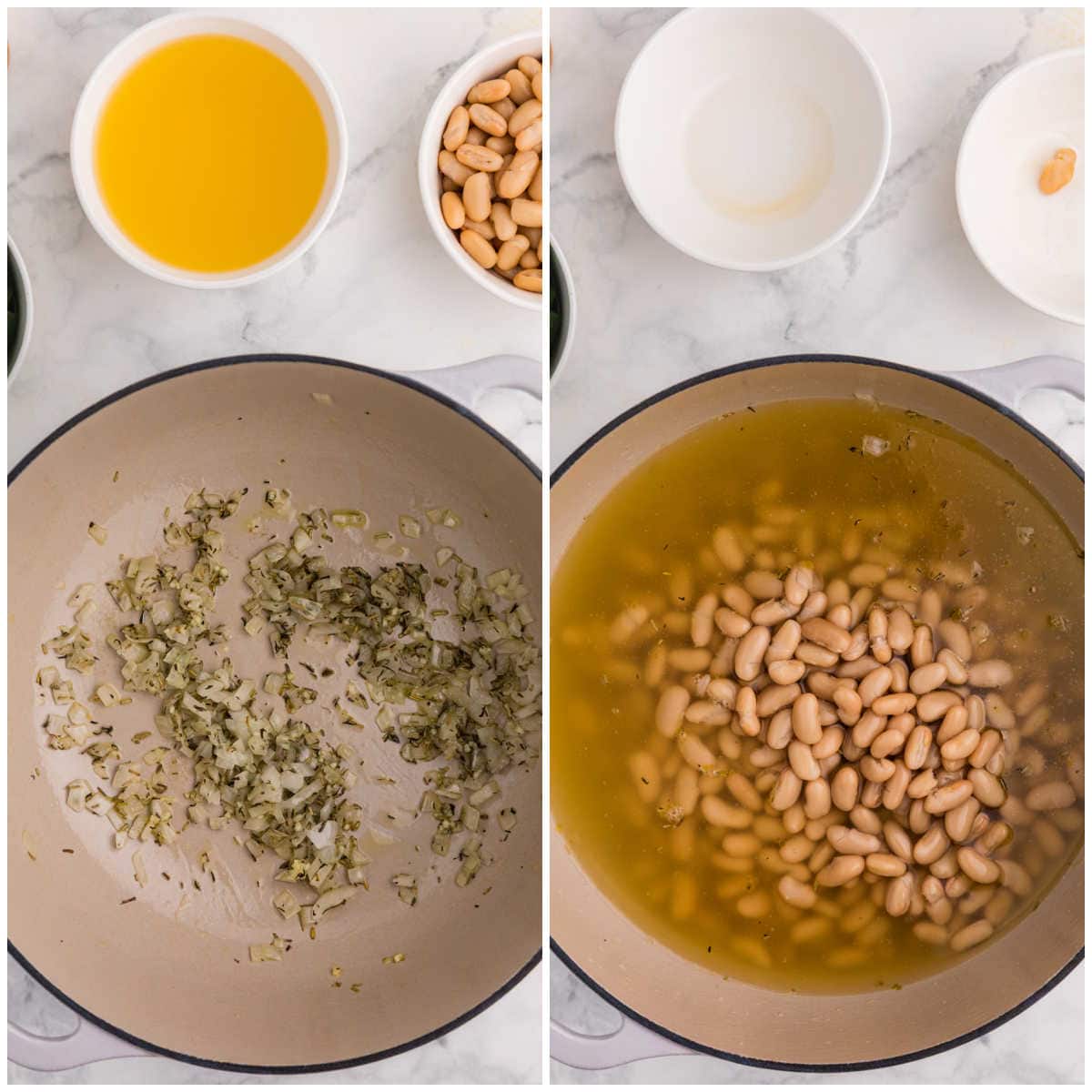 Collage of cooking the recipe in a pot.