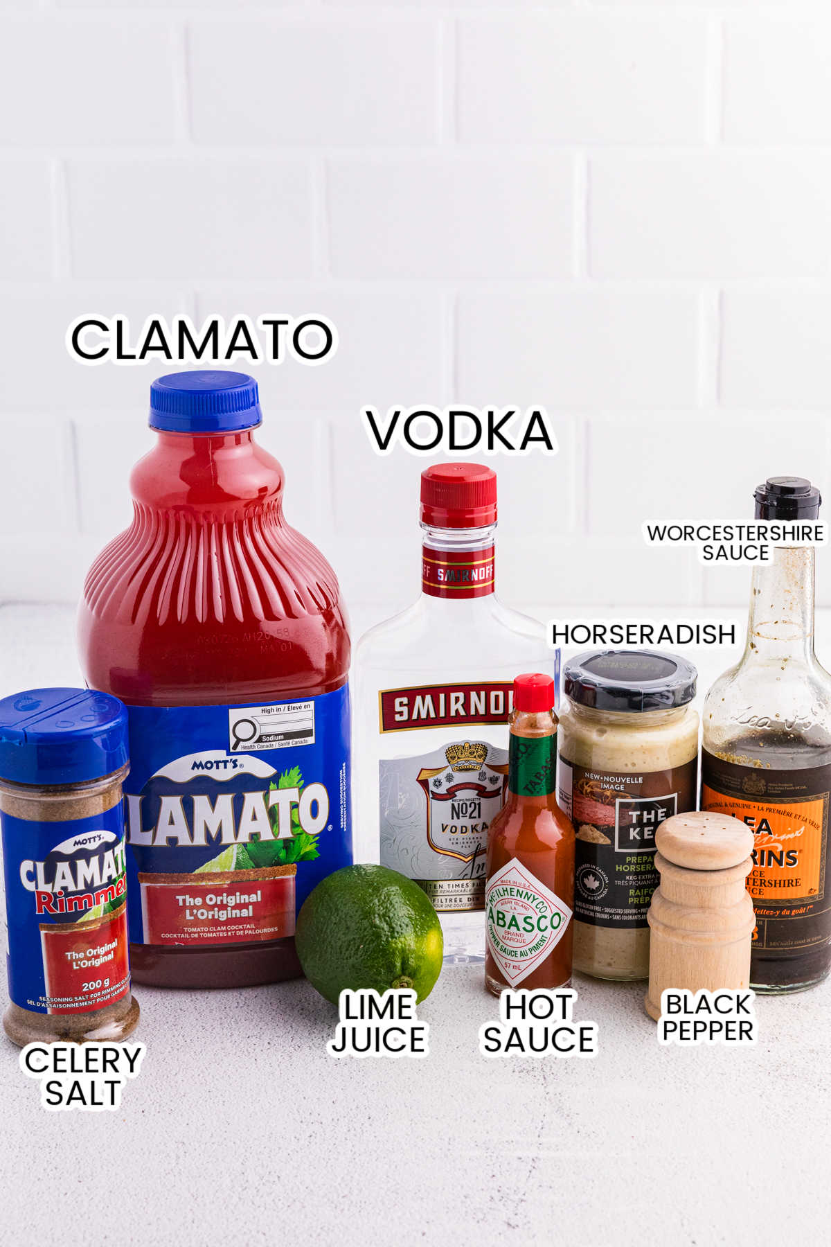 Ingredients on a white counter.