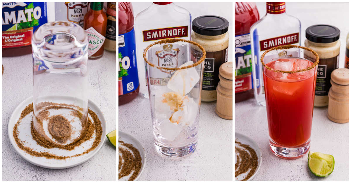 Collage of preparing the drink in a highball glass.