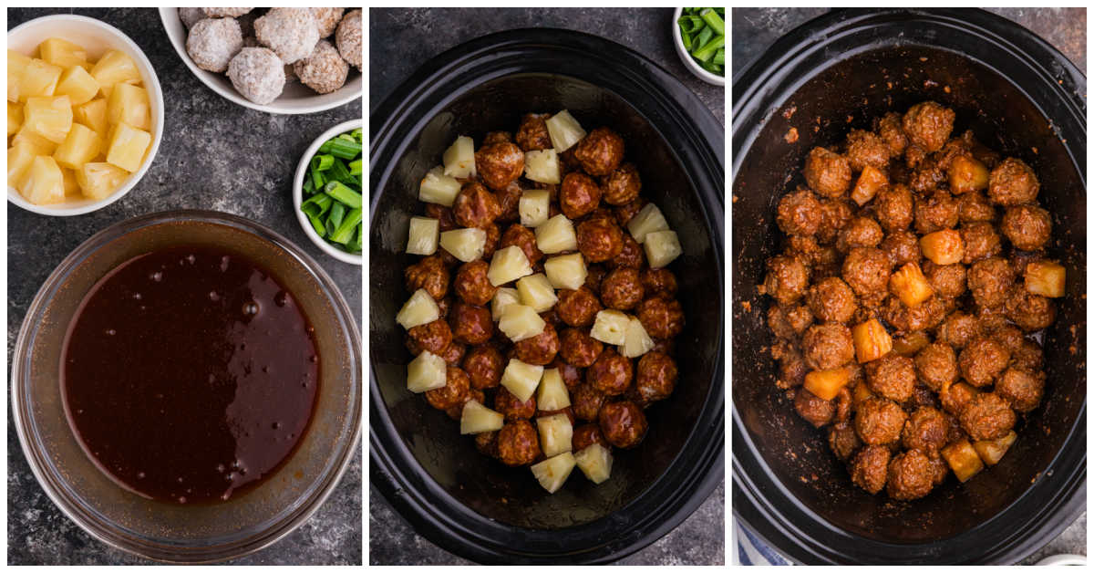 Collage of making the recipe in a slow cooker.
