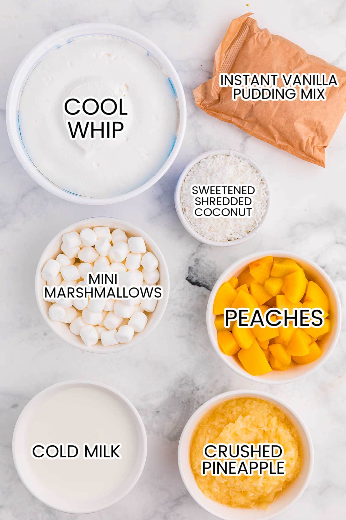 Ingredients on a marble background.