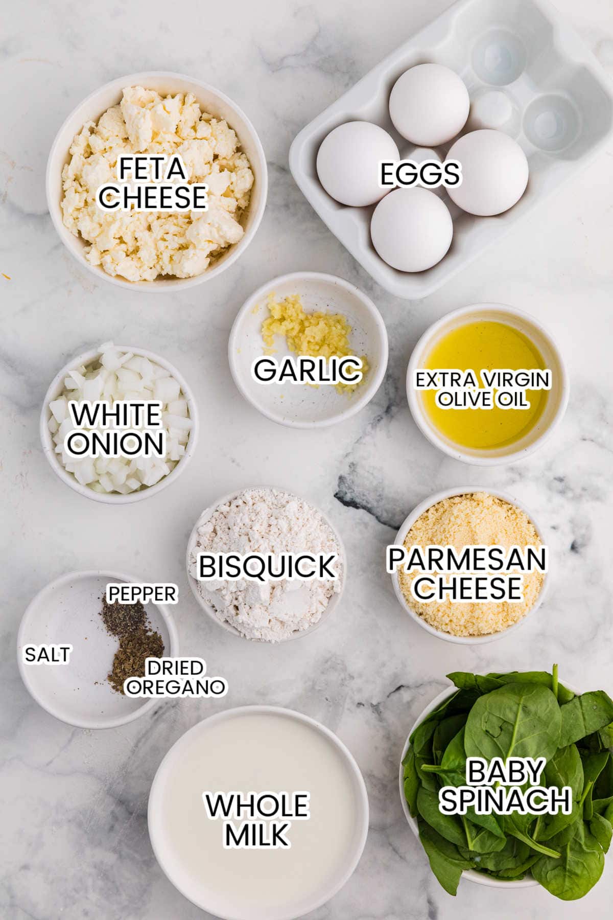 Ingredients on a marble background.